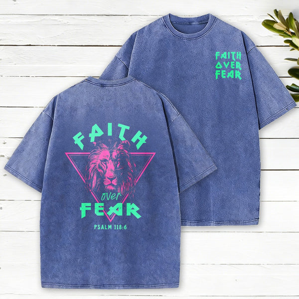 Faith Over Fear Lion Christian Washed T-Shirt