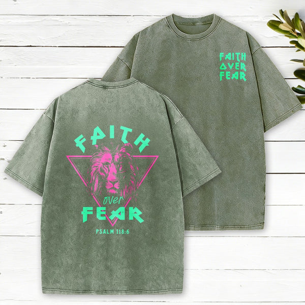 Faith Over Fear Lion Christian Washed T-Shirt