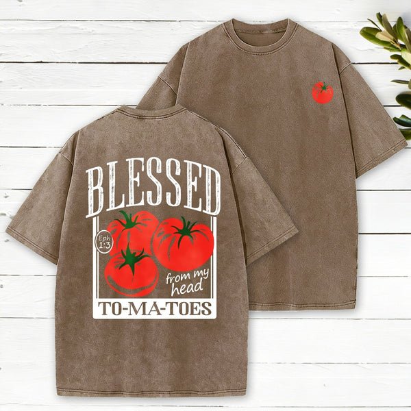 Blessed From My Head To-Ma-Toes Christian Washed T-Shirt