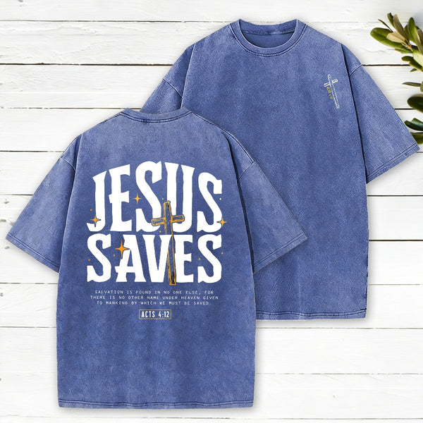 Jesus Saves Chirstian Washed T-Shirt