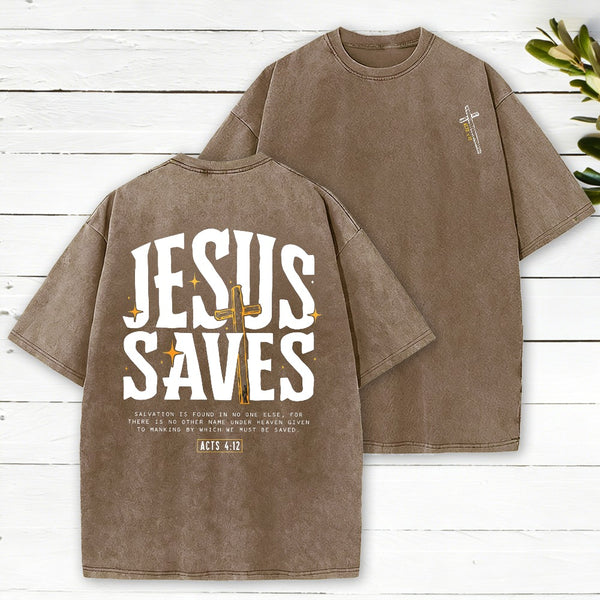 Jesus Saves Chirstian Washed T-Shirt