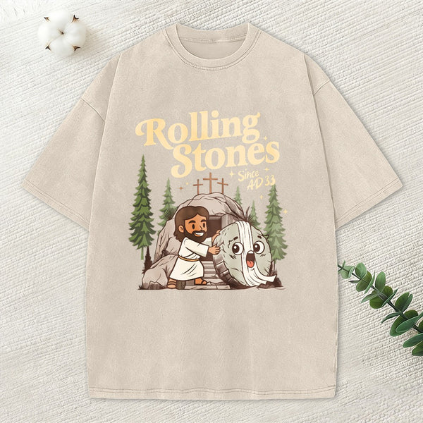 The Stone Was Rolled Away Christian Washed T-Shirt