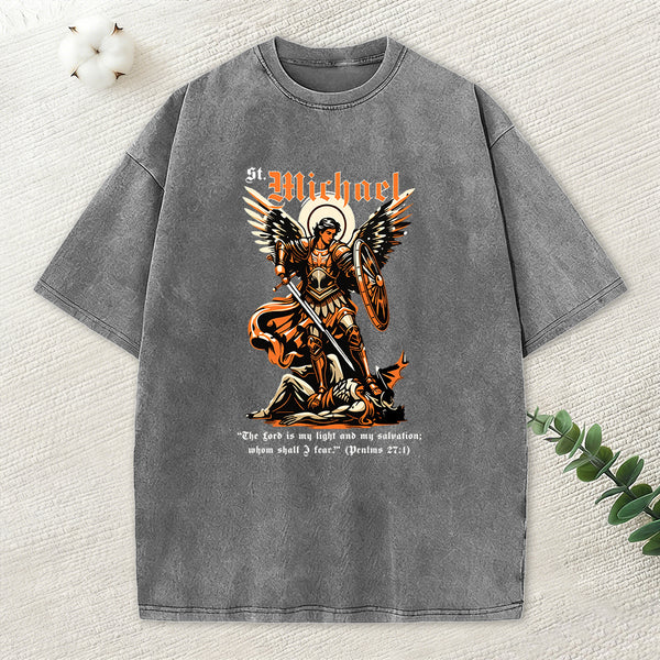 Saint Michael Archangel Christian Washed T-Shirt