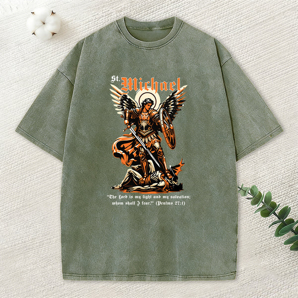Saint Michael Archangel Christian Washed T-Shirt