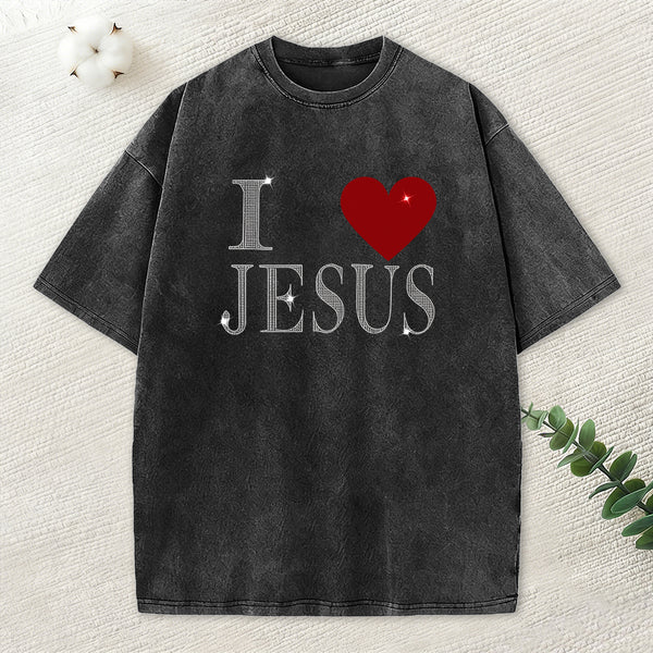 I Love Jesus Rhinestone Washed T-Shirt