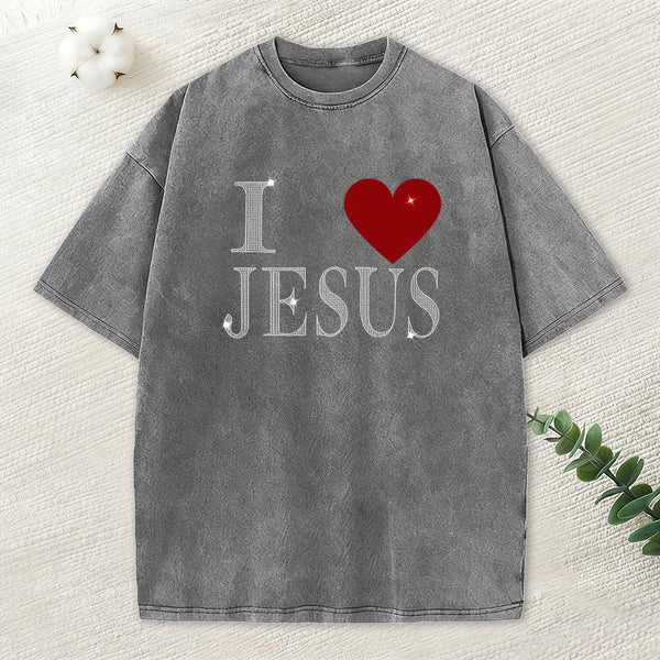 I Love Jesus Rhinestone Washed T-Shirt