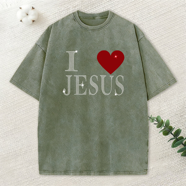 I Love Jesus Rhinestone Washed T-Shirt