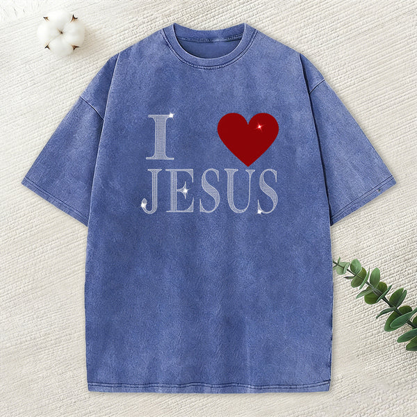 I Love Jesus Rhinestone Washed T-Shirt