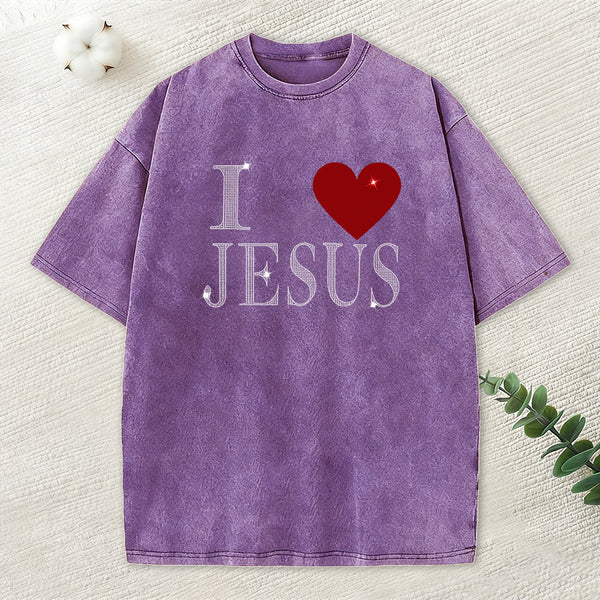 I Love Jesus Rhinestone Washed T-Shirt