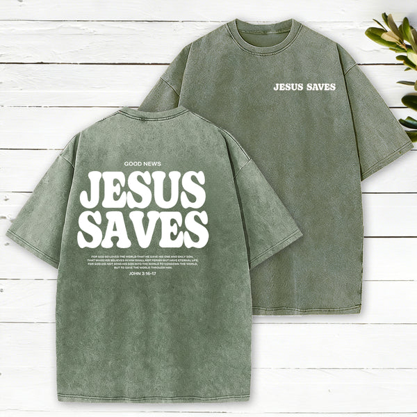 Jesus Saves Christian Washed T-Shirt