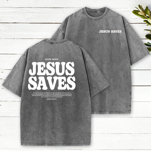 Jesus Saves Christian Washed T-Shirt