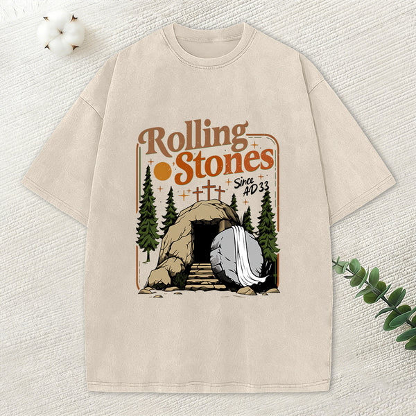 The Stone Was Rolled Away Christian Washed T-Shirt