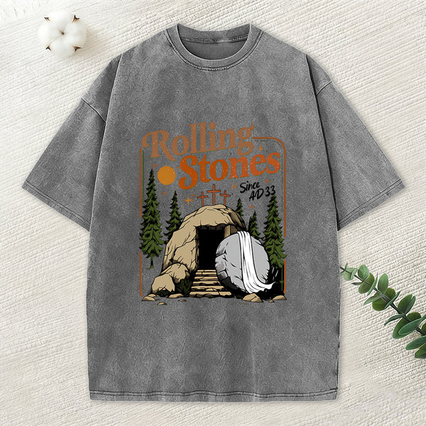 The Stone Was Rolled Away Christian Washed T-Shirt