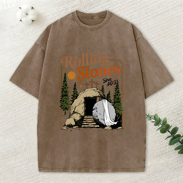The Stone Was Rolled Away Christian Washed T-Shirt