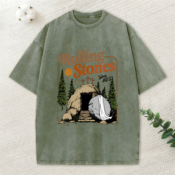 The Stone Was Rolled Away Christian Washed T-Shirt