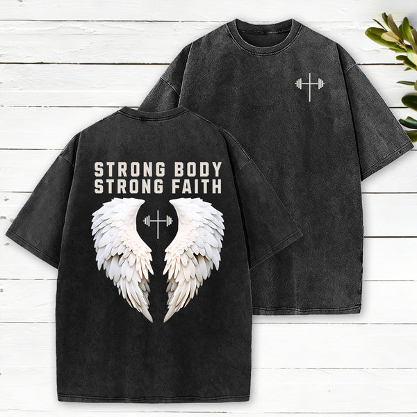 Strong Body Strong Faith Christian Washed T-Shirt