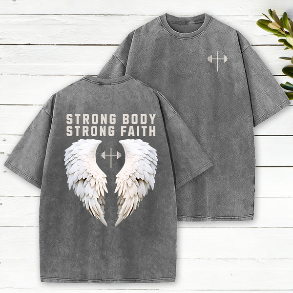 Strong Body Strong Faith Christian Washed T-Shirt