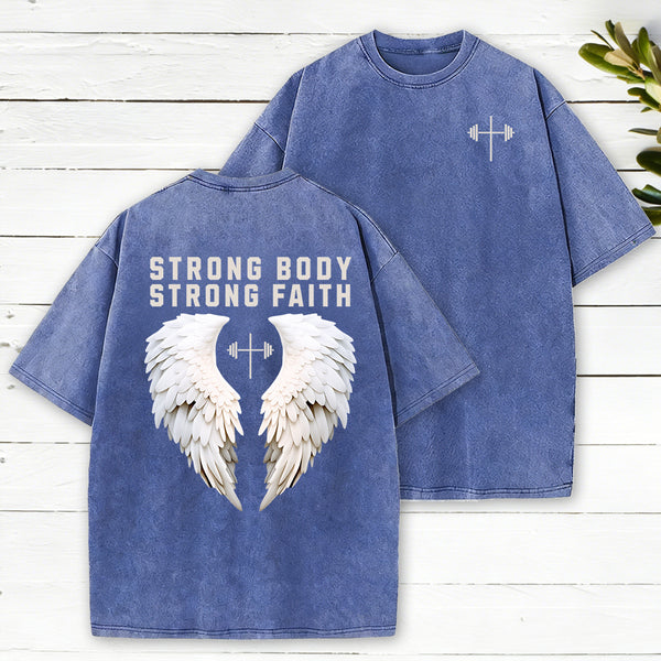 Strong Body Strong Faith Christian Washed T-Shirt