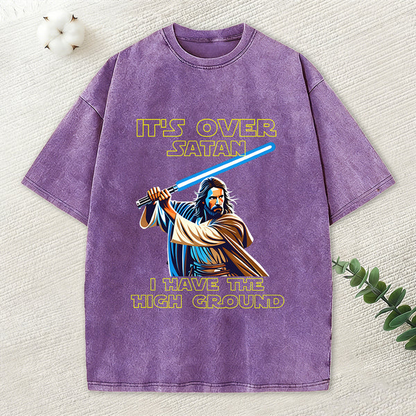 It's Over Satan Chrsitian Washed T-Shirt