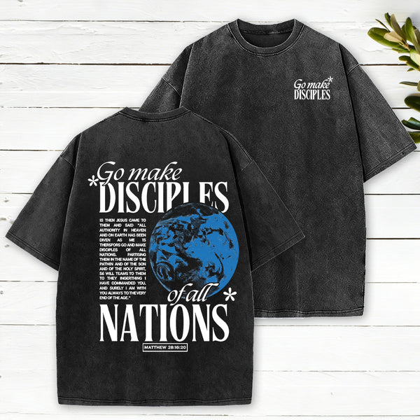 Go Make Disciples Christian Washed T-Shirt
