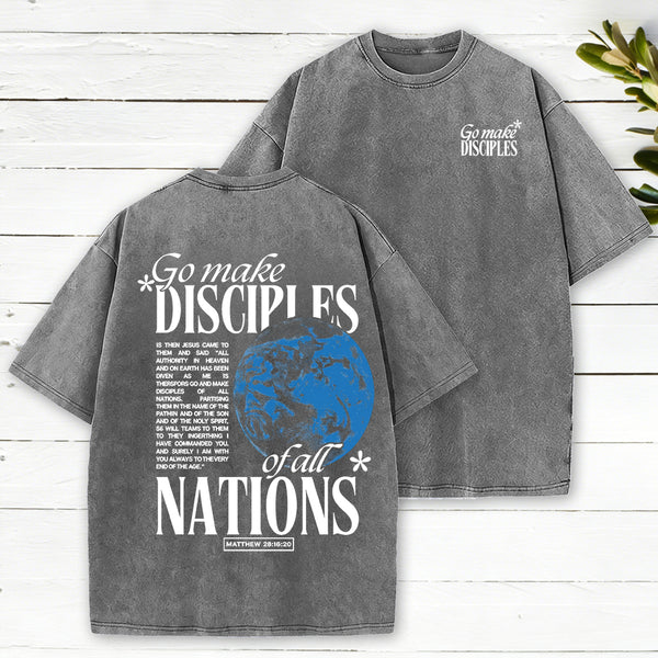 Go Make Disciples Christian Washed T-Shirt