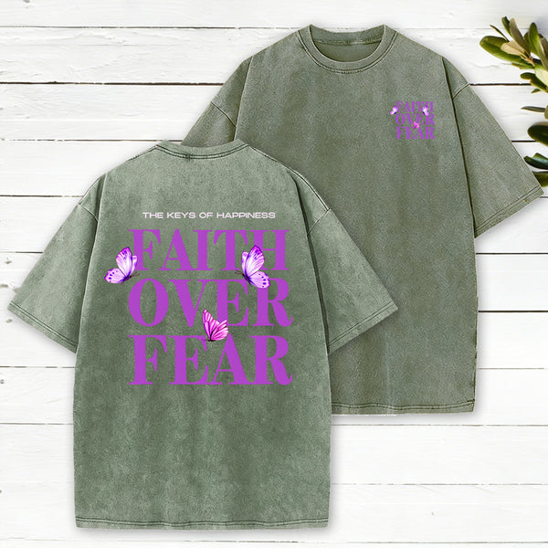 The Keys Of Happiness Faith Over Fear Christian Washed T-Shirt
