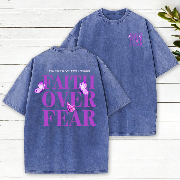 The Keys Of Happiness Faith Over Fear Christian Washed T-Shirt