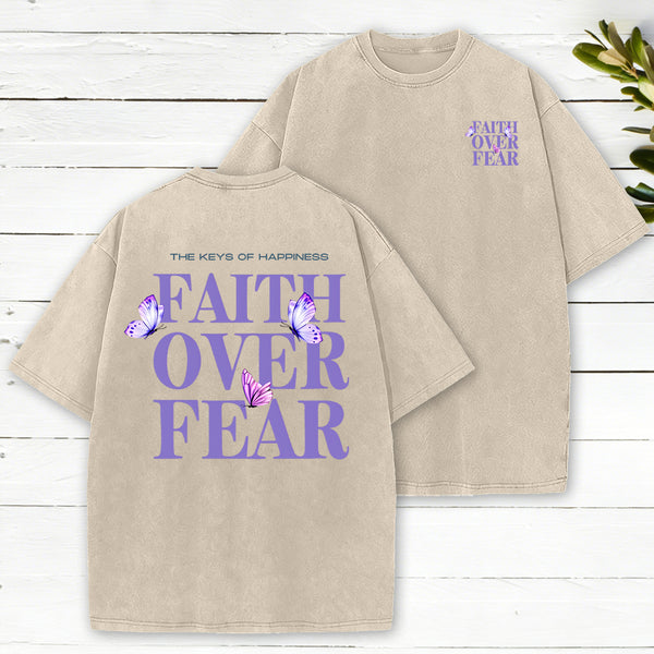 The Keys Of Happiness Faith Over Fear Christian Washed T-Shirt