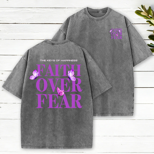 The Keys Of Happiness Faith Over Fear Christian Washed T-Shirt
