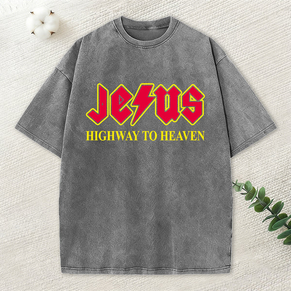 Jesus Highway To Heaven Christian Washed T-Shirt