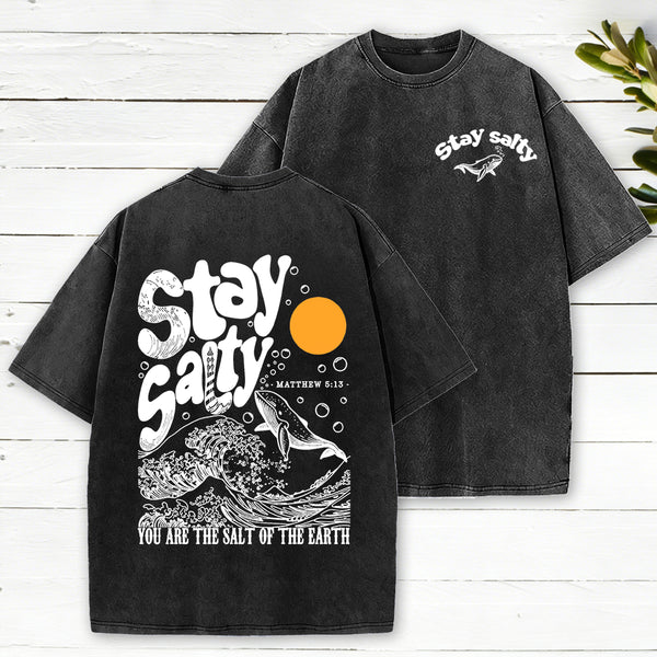 Stay Salty Ocean Waves Christian Washed T-Shirt