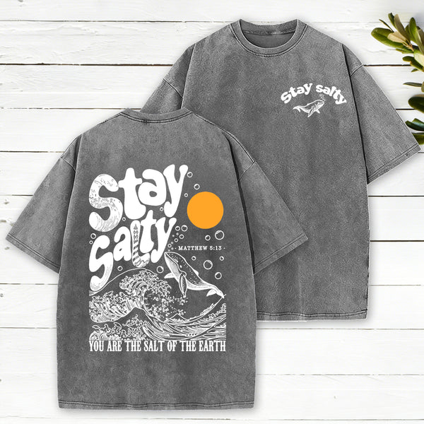 Stay Salty Ocean Waves Christian Washed T-Shirt