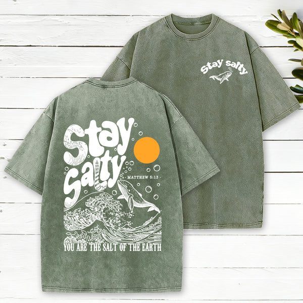 Stay Salty Ocean Waves Christian Washed T-Shirt
