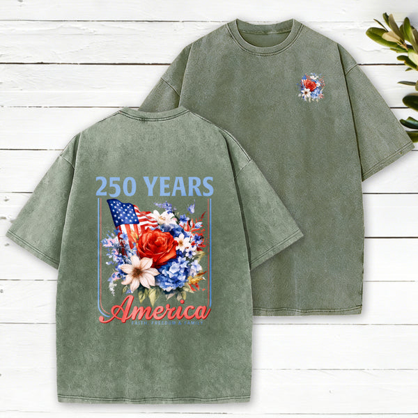 250 Years America Faith Freedom Family Christian Washed T-Shirt
