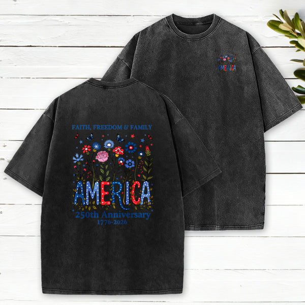 Faith Freedom And Family Christian Washed T-Shirt