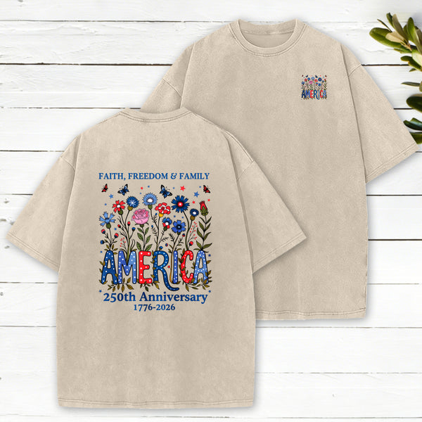 Faith Freedom And Family Christian Washed T-Shirt