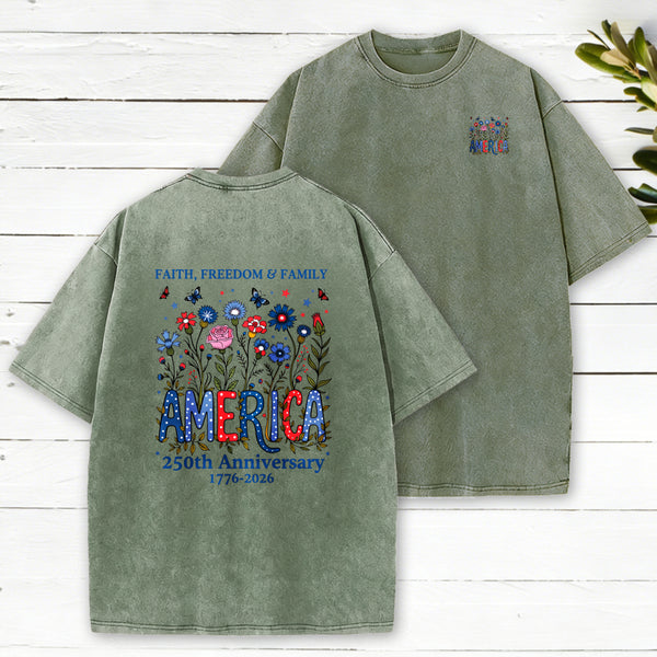 Faith Freedom And Family Christian Washed T-Shirt