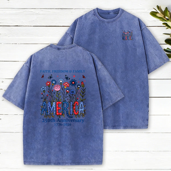 Faith Freedom And Family Christian Washed T-Shirt