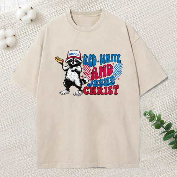 Red White And Jesus Christ Heavy Cotton Tie Dye T-Shirt