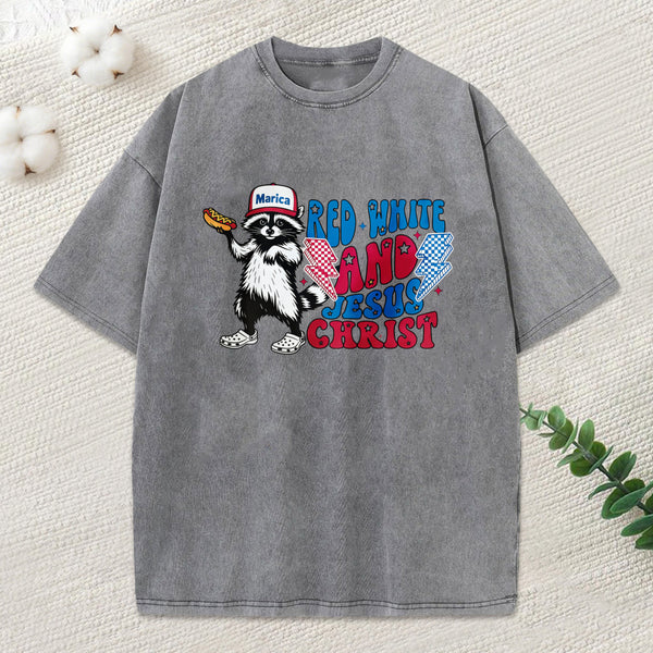 Red White And Jesus Christ Heavy Cotton Tie Dye T-Shirt