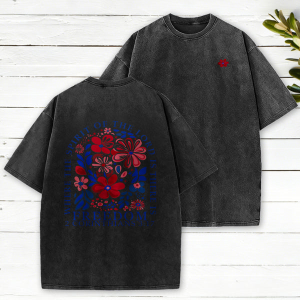 Where The Spirit Of The Lord Christian Washed T-Shirt