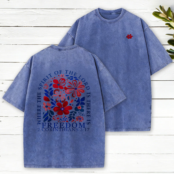 Where The Spirit Of The Lord Christian Washed T-Shirt