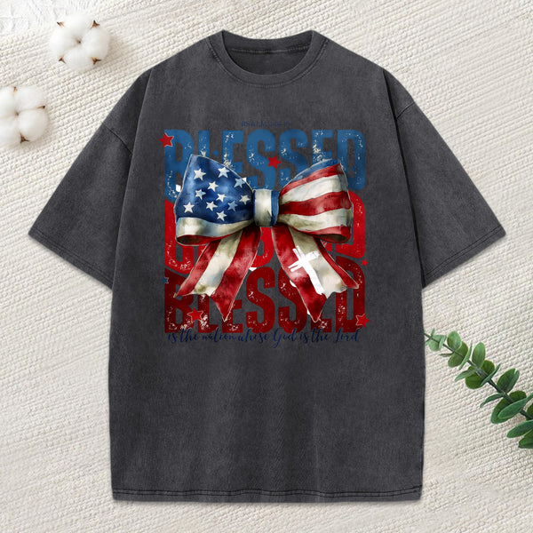 Blessed Is The Nation Whose God Christian Washed T-Shirt