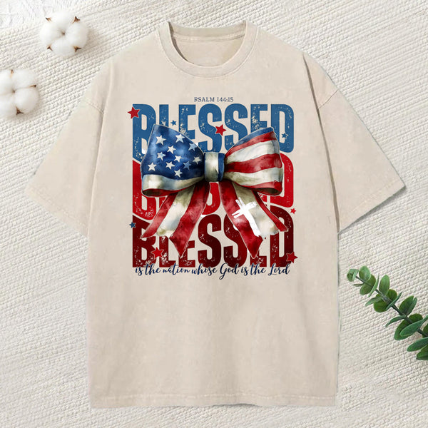 Blessed Is The Nation Whose God Christian Washed T-Shirt