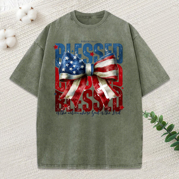 Blessed Is The Nation Whose God Christian Washed T-Shirt