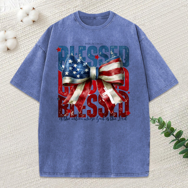 Blessed Is The Nation Whose God Christian Washed T-Shirt