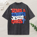 Stars Stripes Jesus Christ Christian Washed T-Shirt