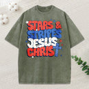 Stars Stripes Jesus Christ Christian Washed T-Shirt