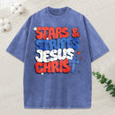 Stars Stripes Jesus Christ Christian Washed T-Shirt
