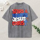 Stars Stripes Jesus Christ Christian Washed T-Shirt
